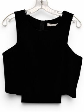 MILLY Black Sleeveless Structured Geometric Retro Mod Cropped Blouse SMALL